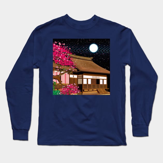 Traditional Japanese House Full Moon Long Sleeve T-Shirt by soulfulprintss8